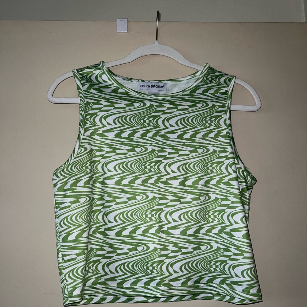 Cotton Emporium Swirl Green Tank Top